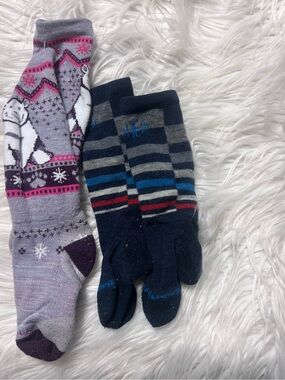 Smartwool Kids Crew Socks - Gray, Purple, Navy Striped & Patterned Pair